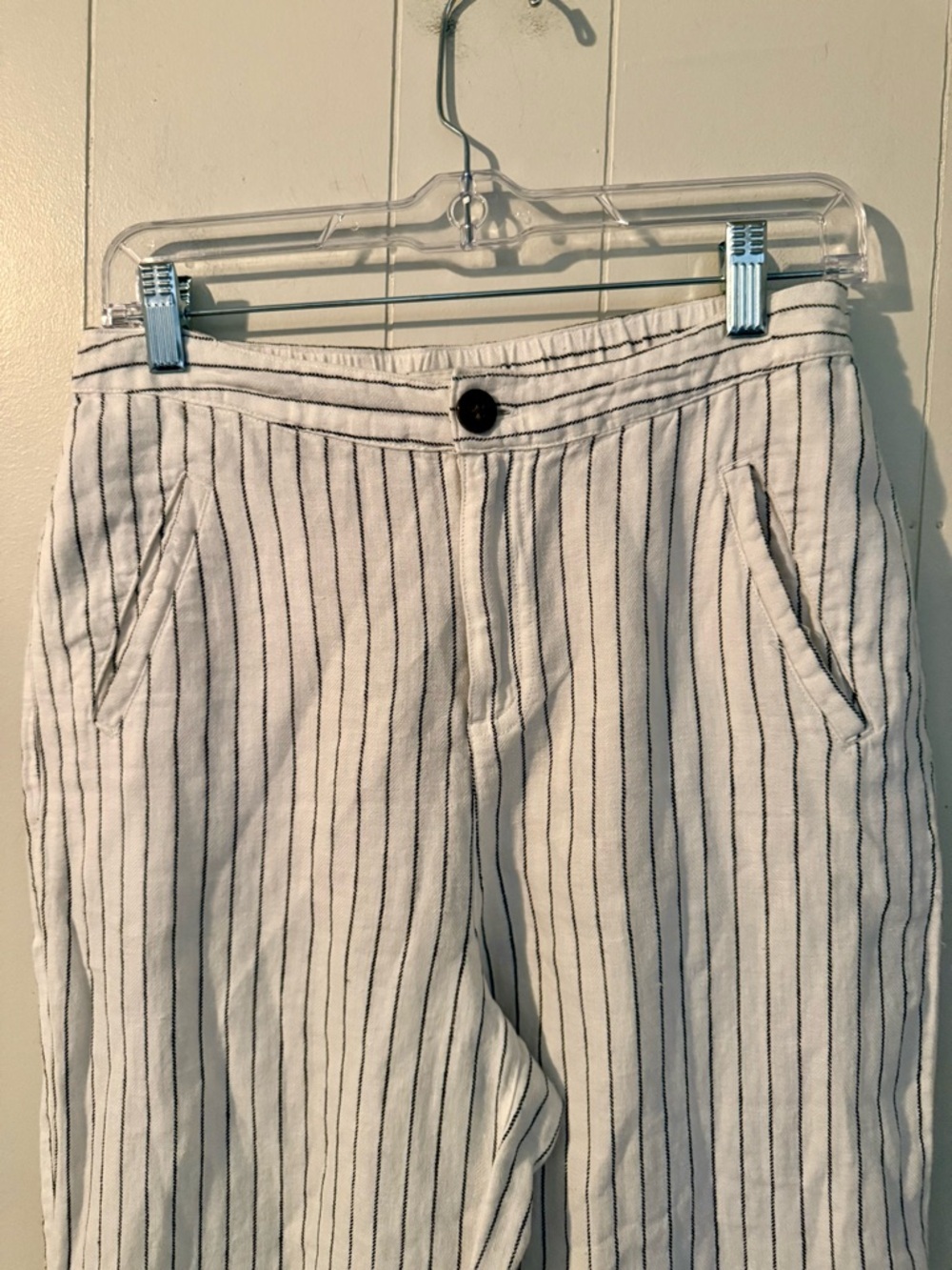 Rachel Zoe White Black Striped Linen Pants, Size S - Picture 2 of 9
